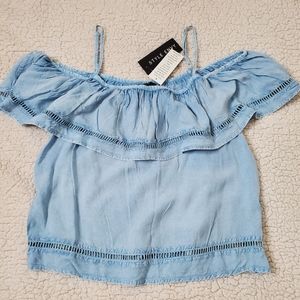 Style Envy Chambray Ruffled Off The Shoulder Top Size M